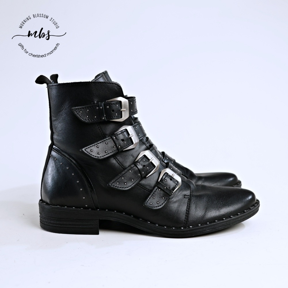 Steve Madden Pursue Studded Leather Biker Side Zip Moto Booties Black Women 11